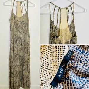 ark & co. Women Maxi Zipper on Side Dress Crotchet Back Beige & Blue S